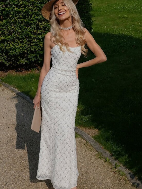 Elliatt Dresses & Skirts - ELLIATT Lola Embellished Strapless Gown White Maxi Formal Size M NWT